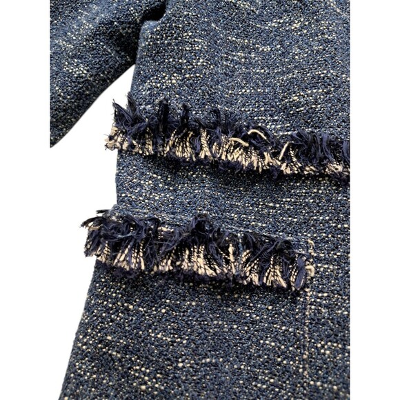 Theory Coat Women's Large Blue Zarafilla Indigo Tweed Fringe Trim Work Career - Picture 6 of 14